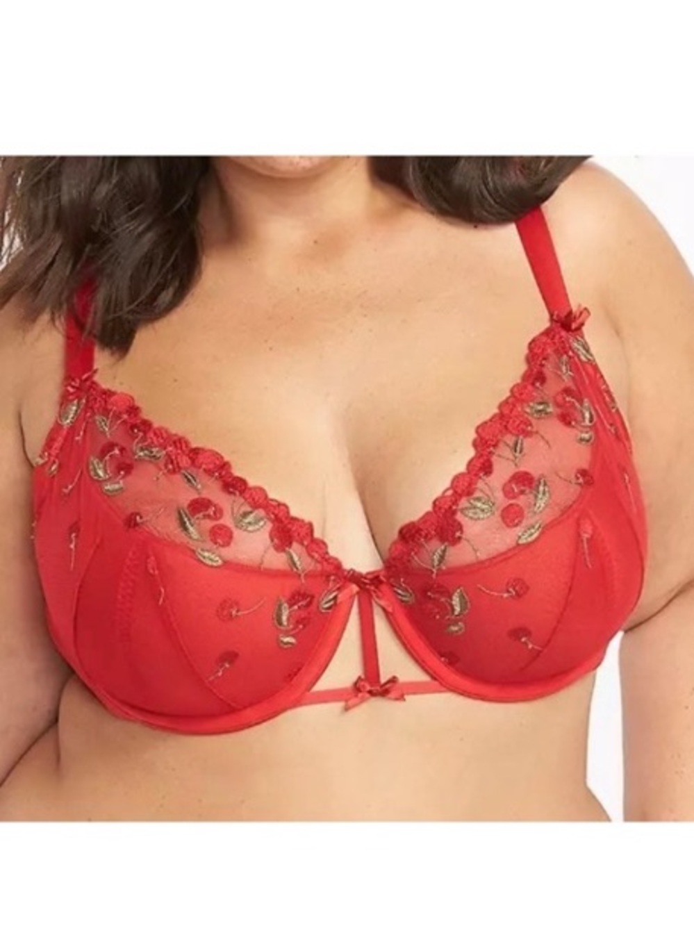 Cacique Embroidered Cherry Lightly Lined French Balconette Bra 42DDD Lane Bryant